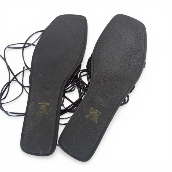 ZARA Flat Lace-up Sandals with multiple straps in Brown Size 40 - Picture 6 of 7